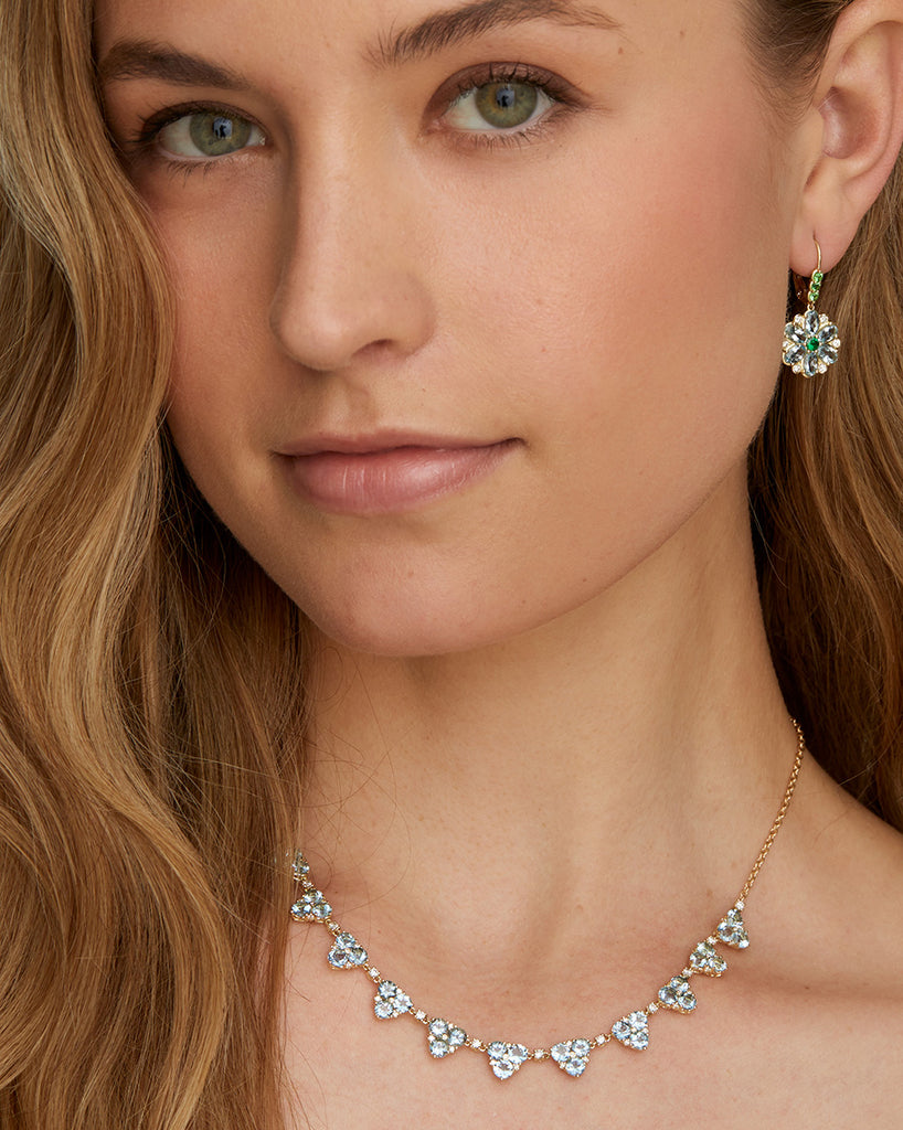 Greenwich Solitaire Aquamarine & Diamond Necklace and Earrings Set in