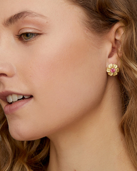 Flower Studs with Pink Tourmaline