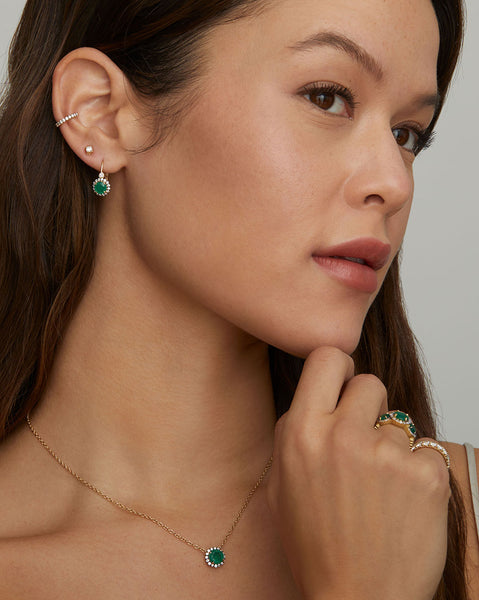 Diamond Edged Emerald Drop Earrings