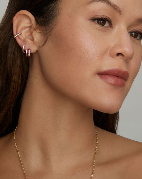 Three Row Ruby and Diamond Hoop with Blackened Edge