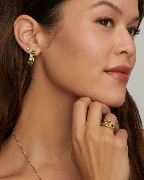 Mosaic Hoops with Green Tourmaline and Diamonds