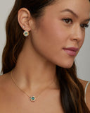 Green Tourmaline with Diamond and Sapphire Edged Round Earring