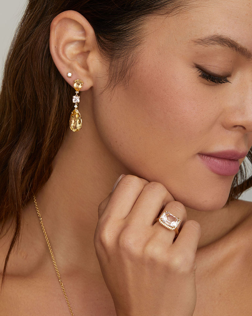 Morganite and diamond drop earrings Clearance