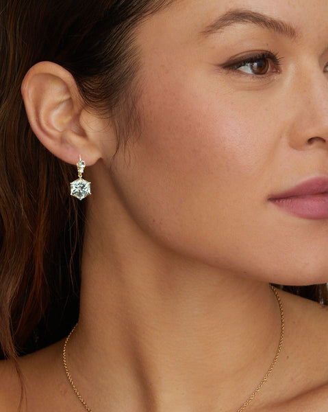 Green Sapphire, Green Amethyst and Diamond Drop Earring