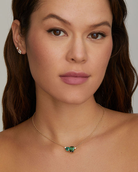 Green Tourmaline Round and Cushion Cut Pendant Necklace