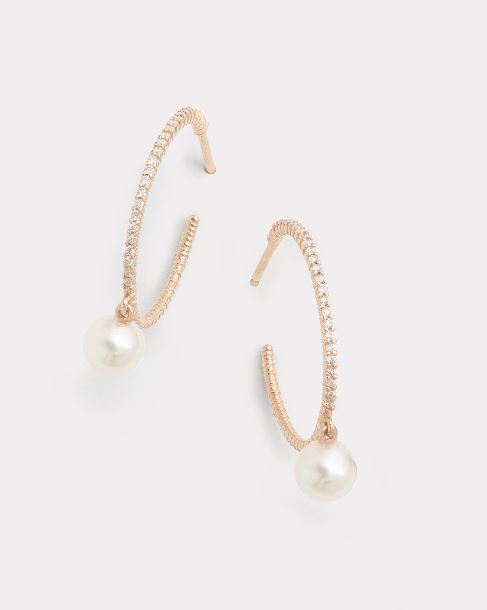 Classic Diamond Hoop with Pearl Drop