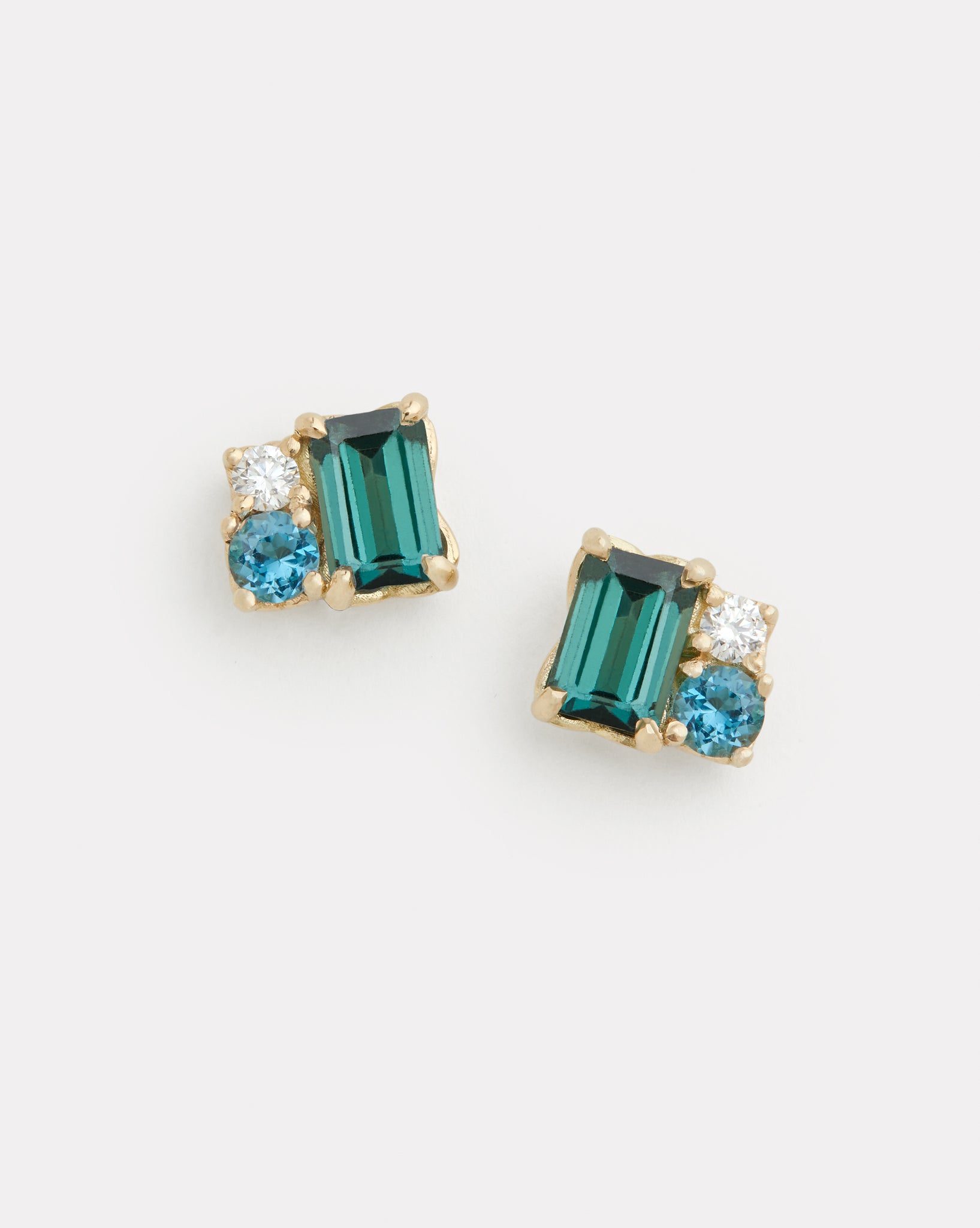 Green Tourmaline, London Blue Topaz, and Diamond Cluster Stud – Jamie Wolf