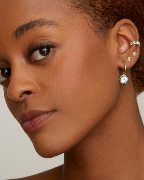 Hoops with White Topaz Blackened Edge Drops