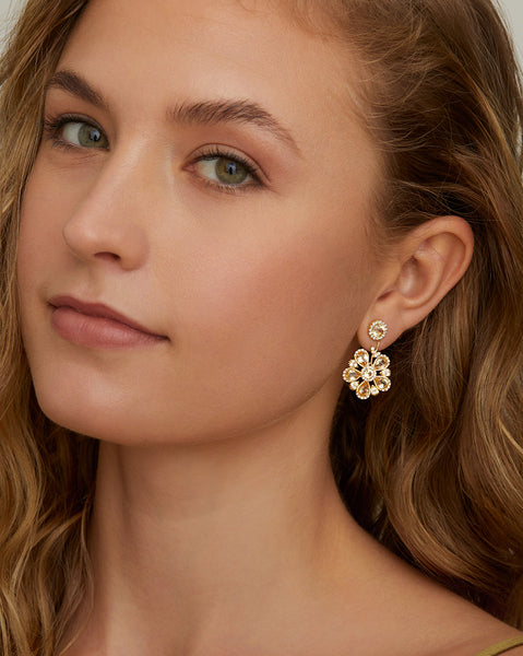 Sunflower Earring with Imperial Topaz and Diamonds