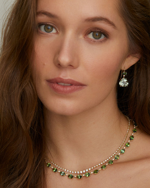 Green Tourmaline Oval Necklace with Diamonds