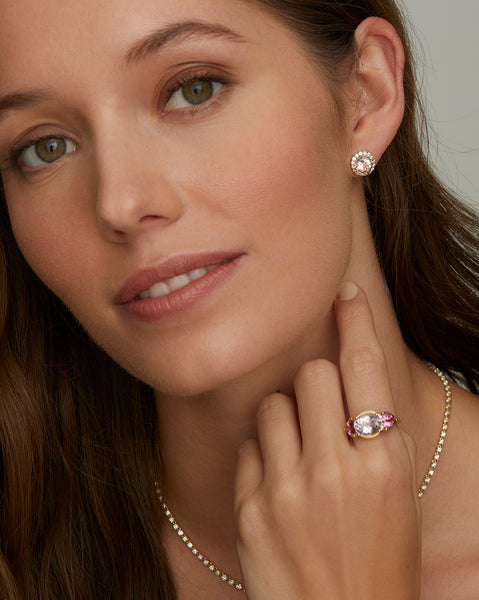 Diamond Edged Morganite Studs