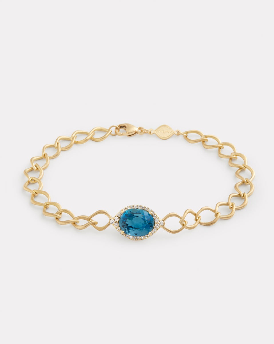 Petite Aladdin Link Bracelet with London Blue Topaz and Diamonds