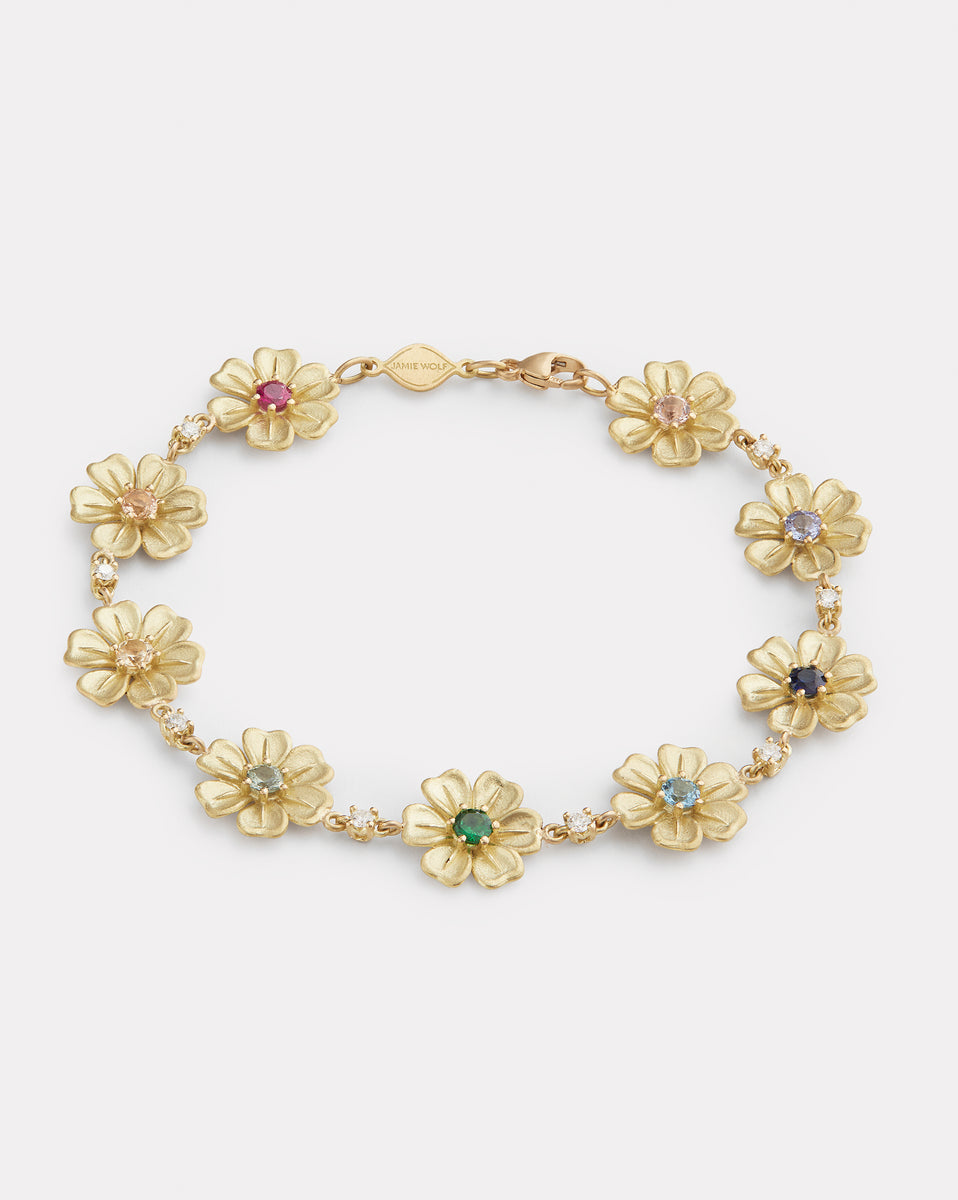 Linked Multi Color Floral Bracelet