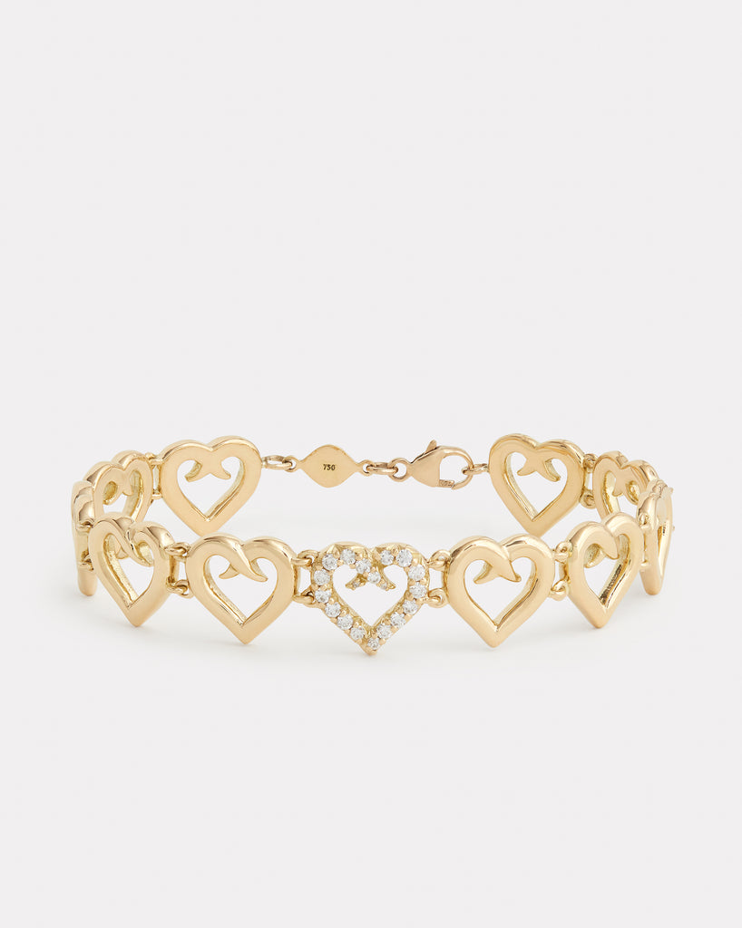 Linked Script Heart Bracelet with Diamonds