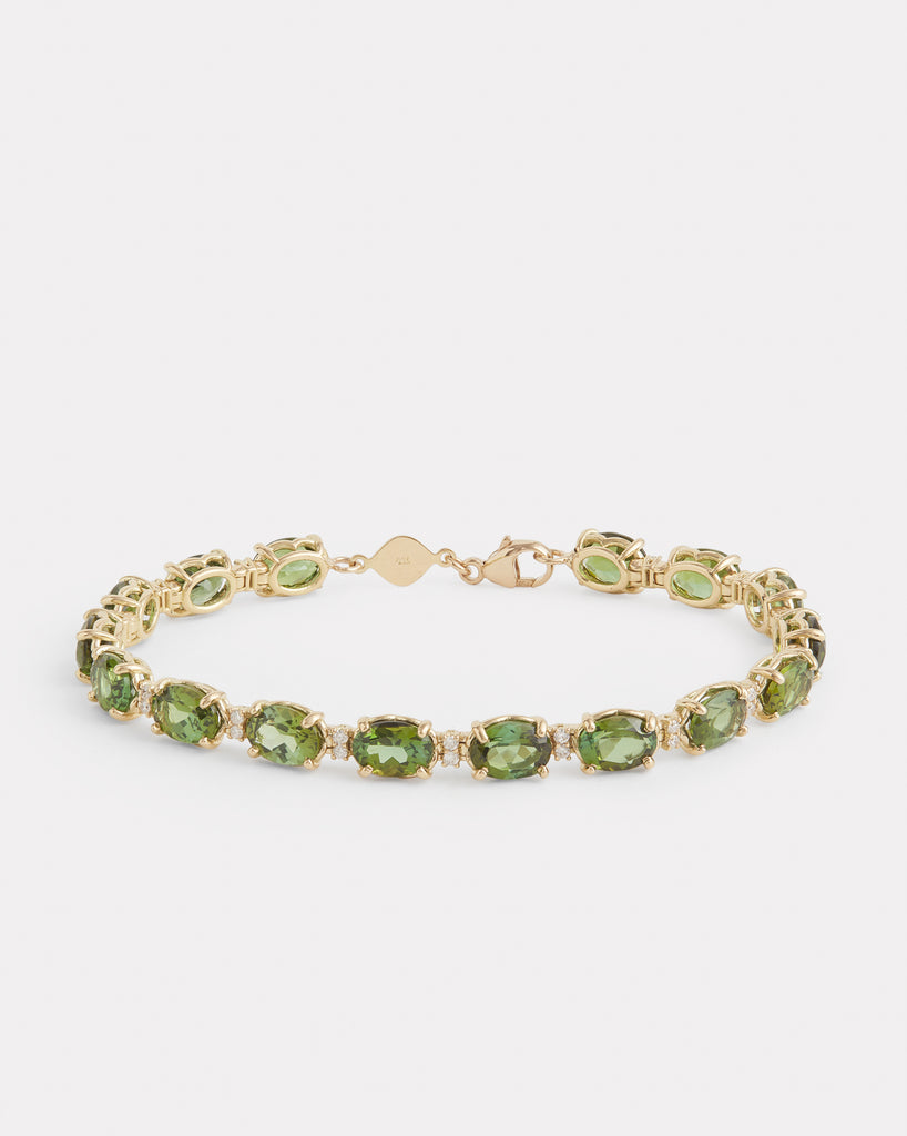 Green Tourmaline Oval Bracelet with Diamonds