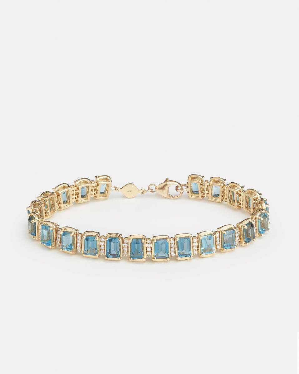 Emerald Cut London Blue Topaz and Diamond Bracelet