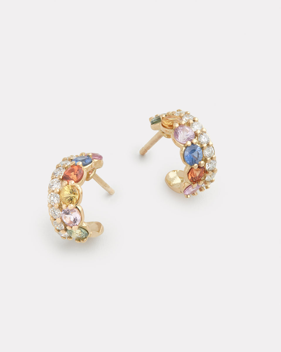 Multicolor Sapphire and Diamond Hoop