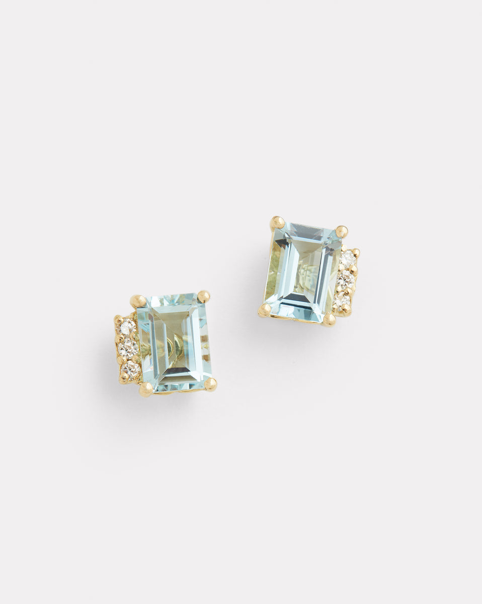 Asymmetrical Emerald Cut Aquamarine Studs