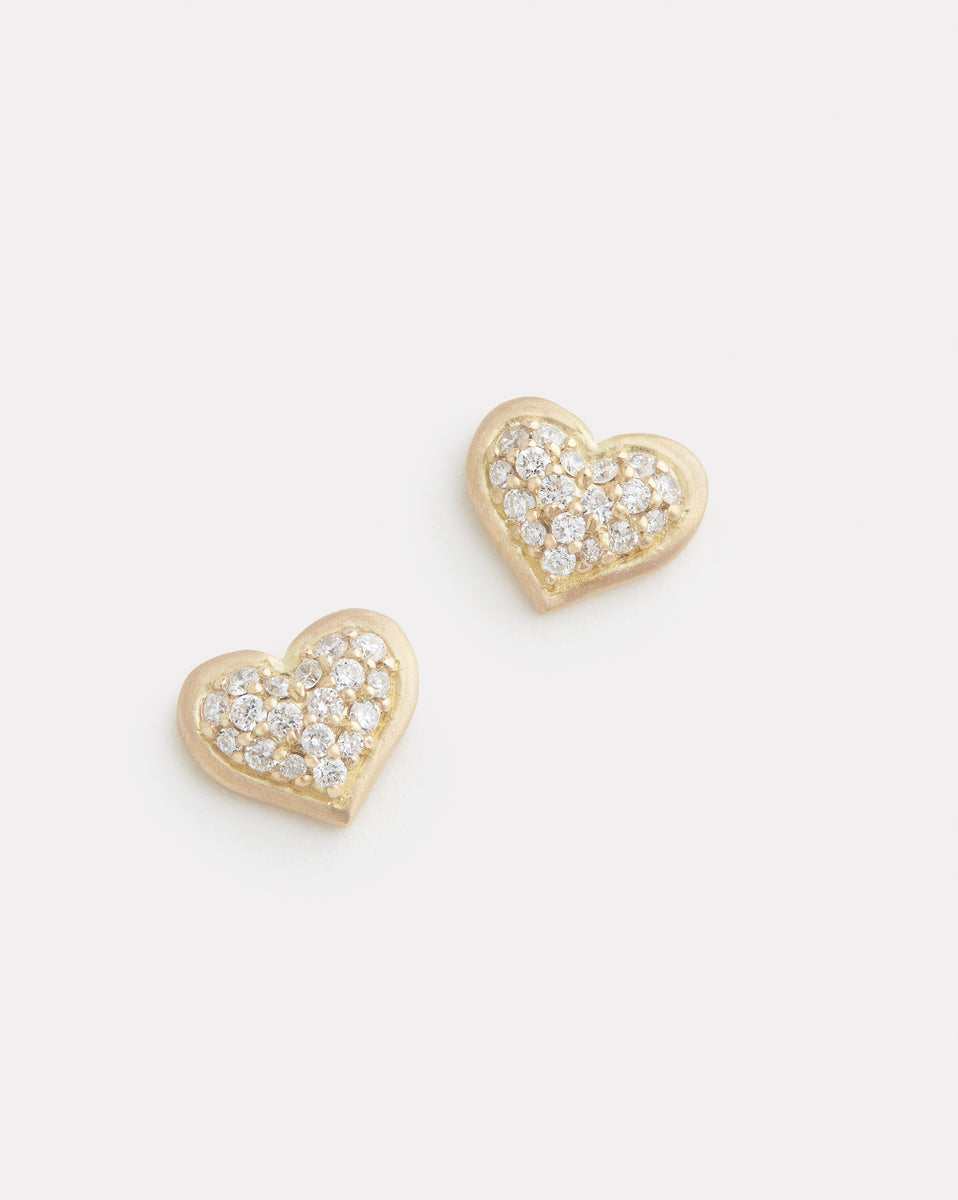 Pave Diamond Heart Studs