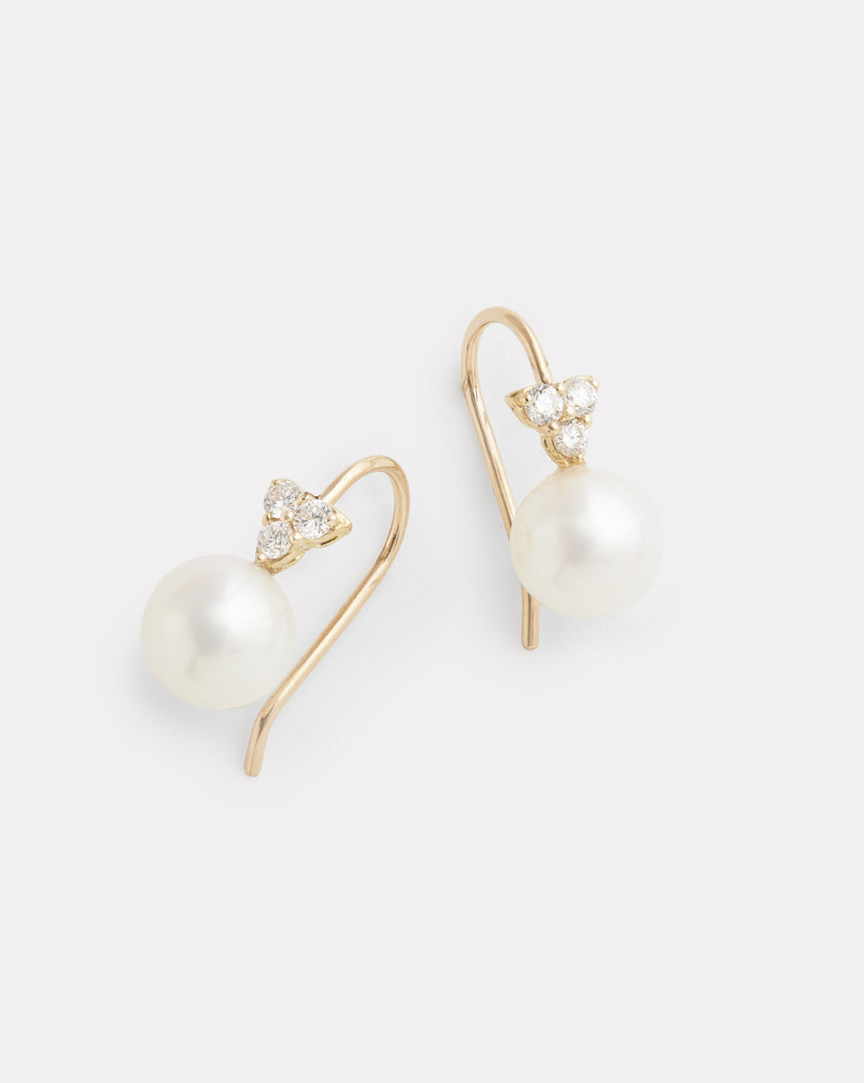 Diamond Cluster Drop Earring with Pearls