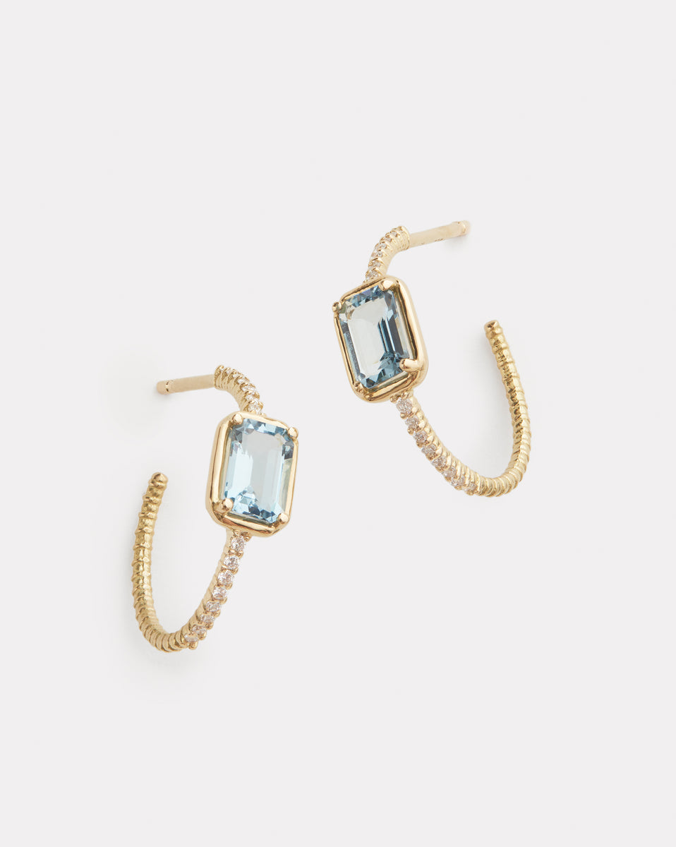 Emerald Cut Aquamarine Hoop