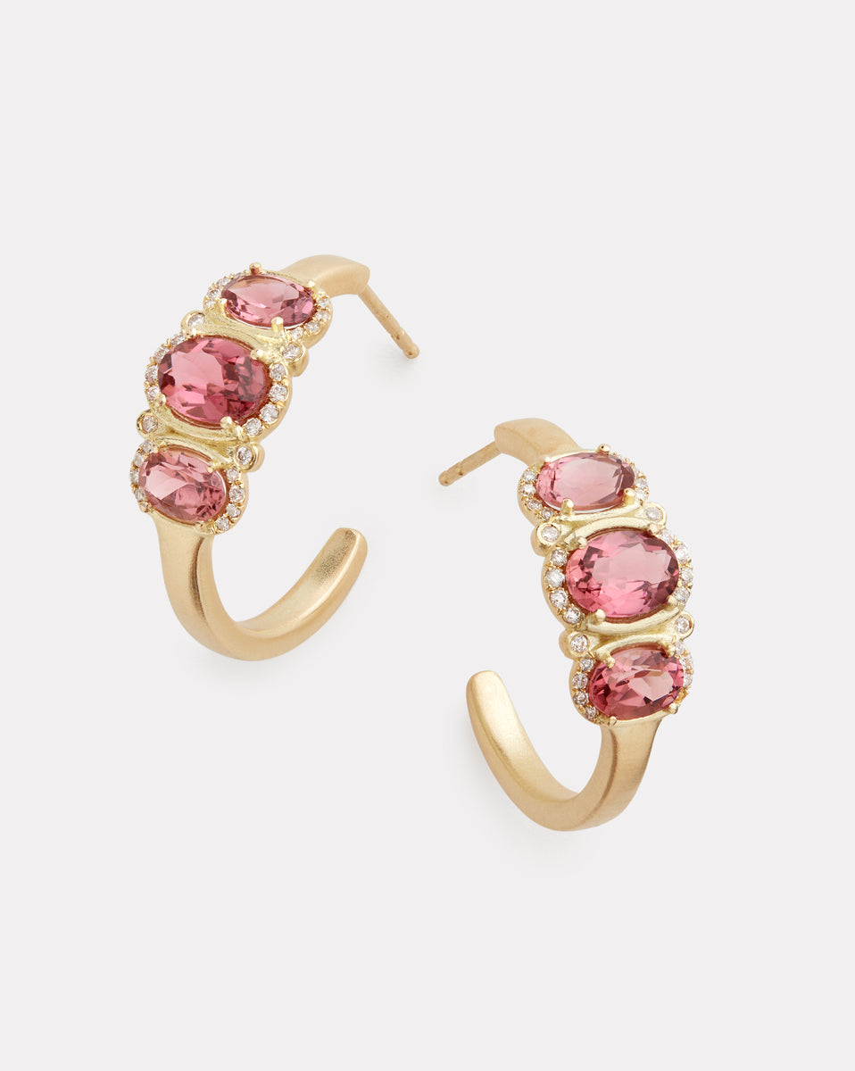 Pink Tourmaline and Diamond Hoop