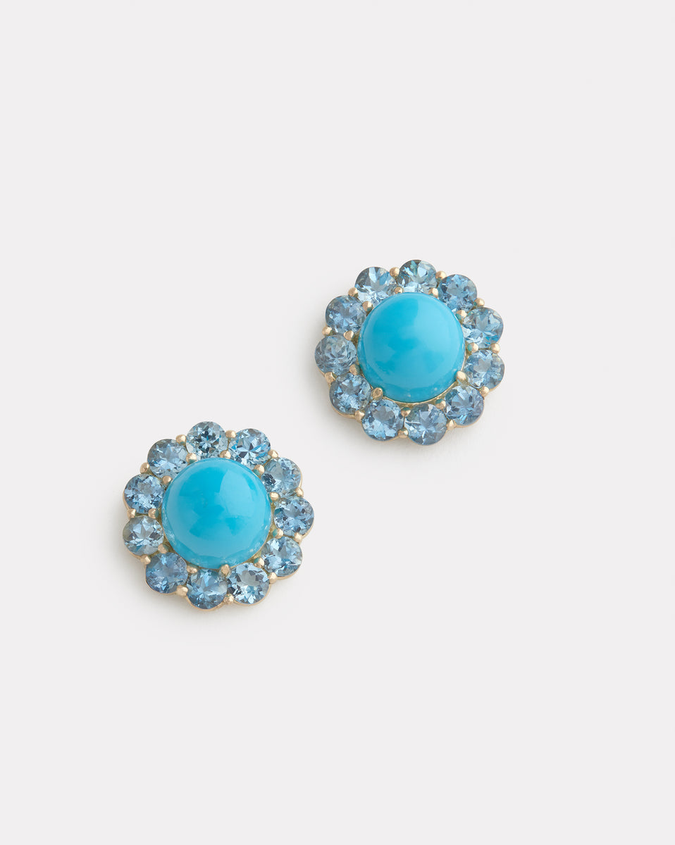 Blossom Studs with Turquoise and Aquamarine
