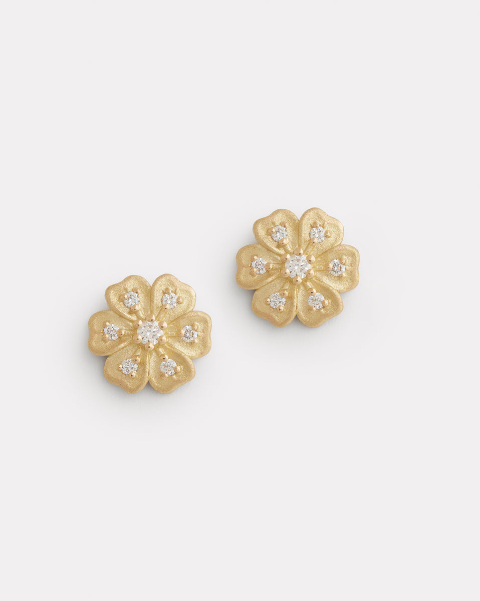 Floral Studs with Diamonds