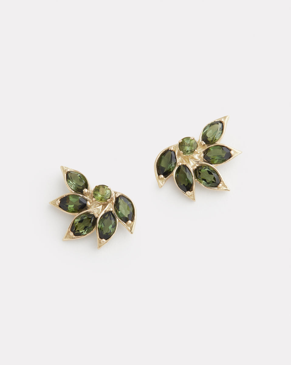 Lotus Studs with Green Tourmaline