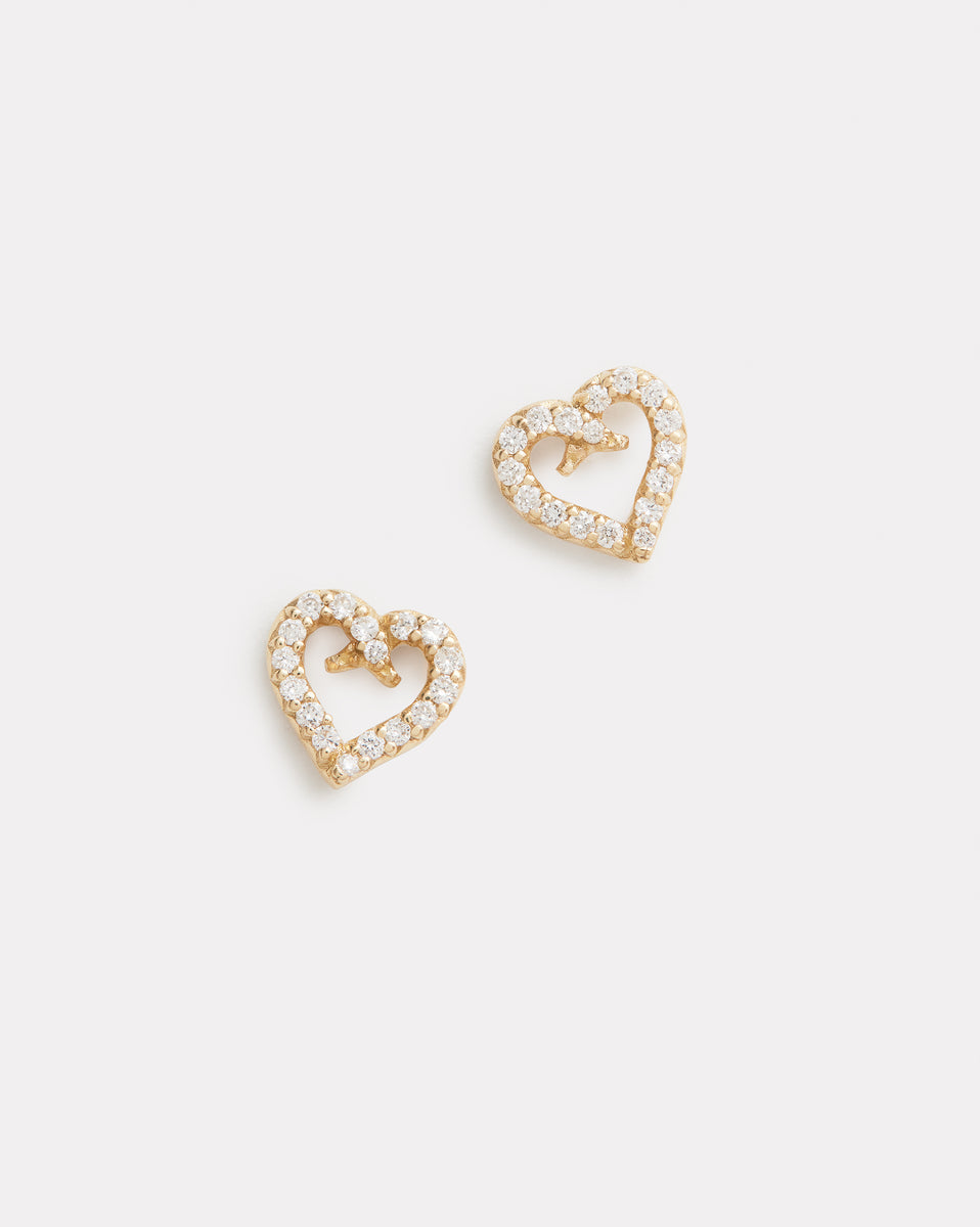 Small Script Heart Diamond Studs