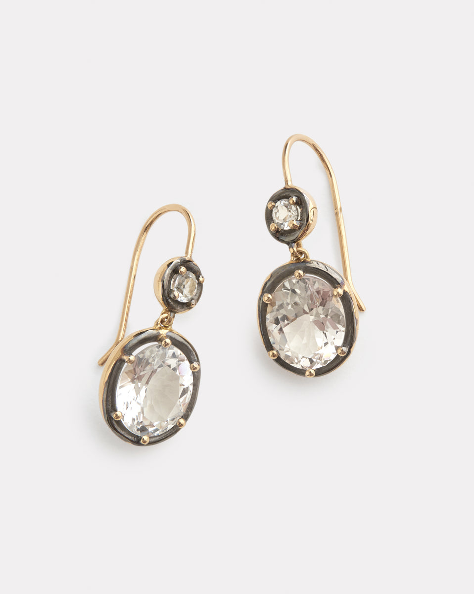 White Topaz Oval Earrings with Blackened Edge