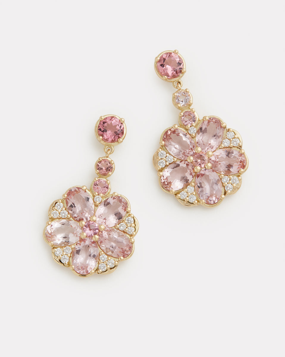 Floral Drop Earrings with Morganite, Pink Tourmaline, and Diamonds