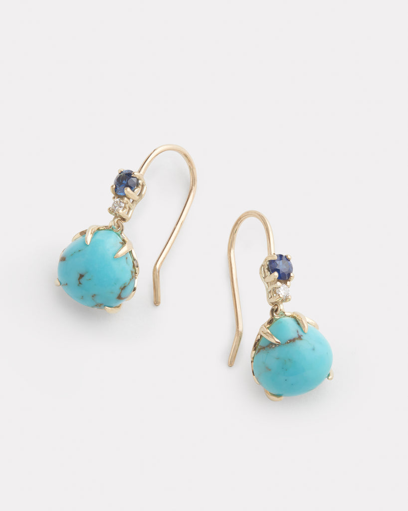 Turquoise, Sapphire and Diamond Drop Earring