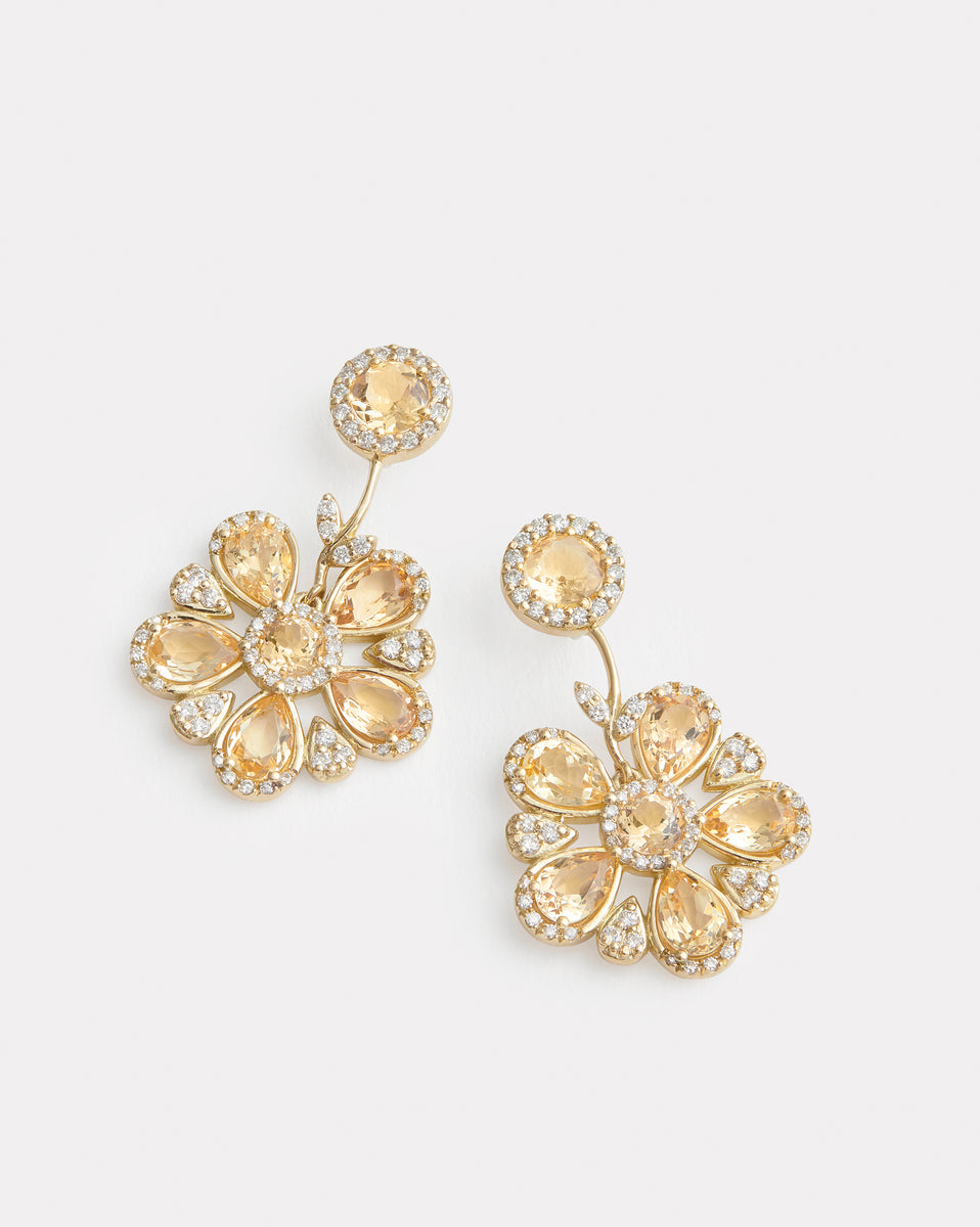 Sunflower Earring with Imperial Topaz and Diamonds