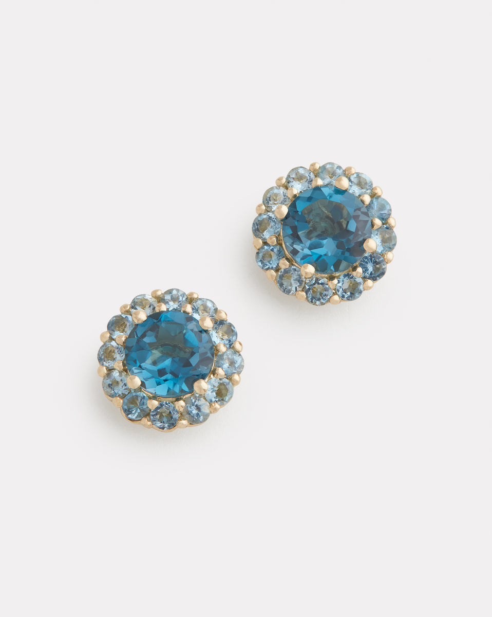 Small Blossom Studs with London Blue Topaz and Aquamarine