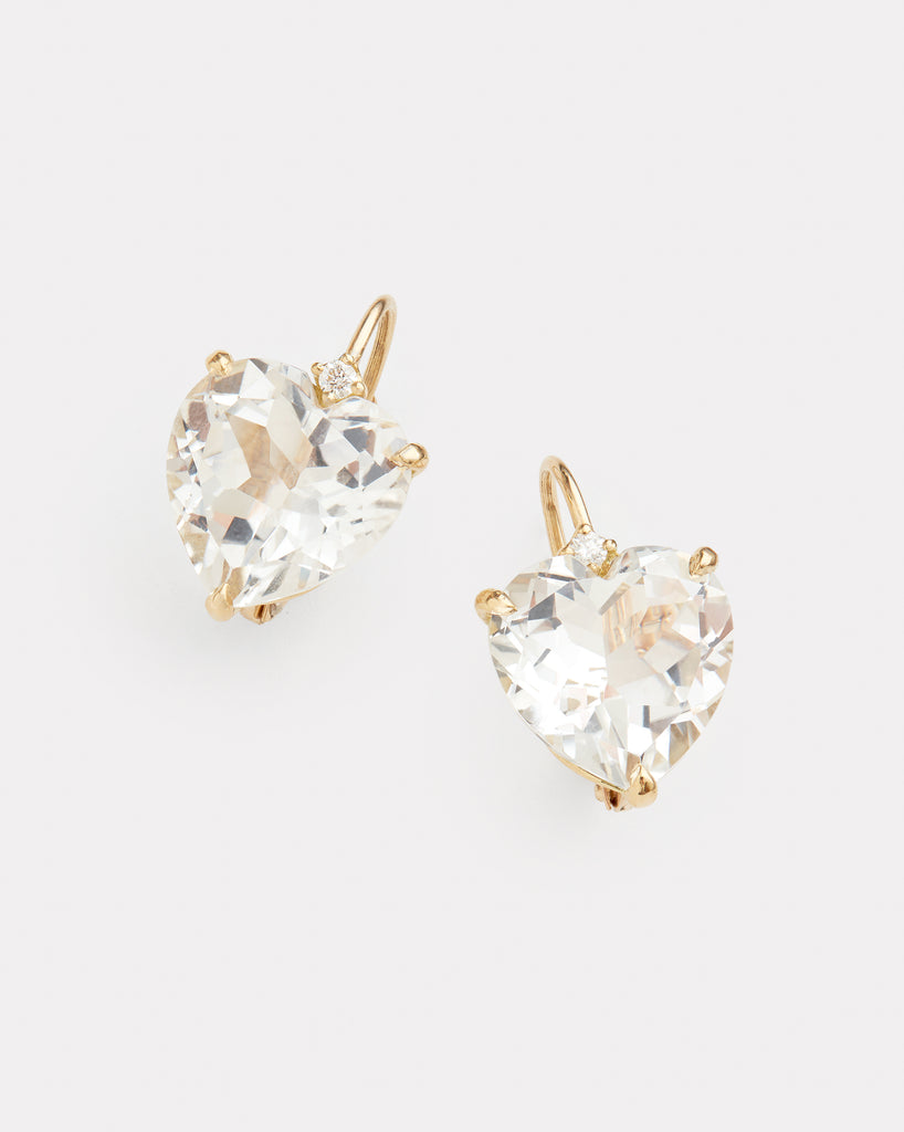 White Topaz and Diamond Heart Drop Earring
