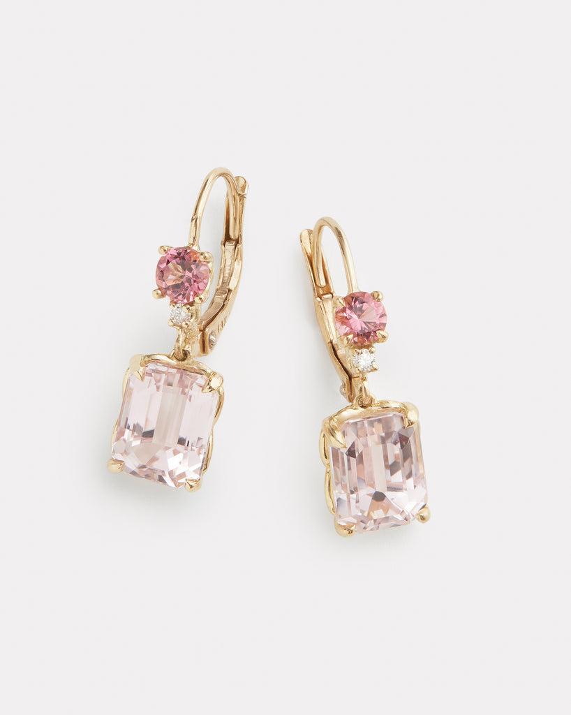 Pink Tourmaline, Kunzite, and Diamond Drop Earring