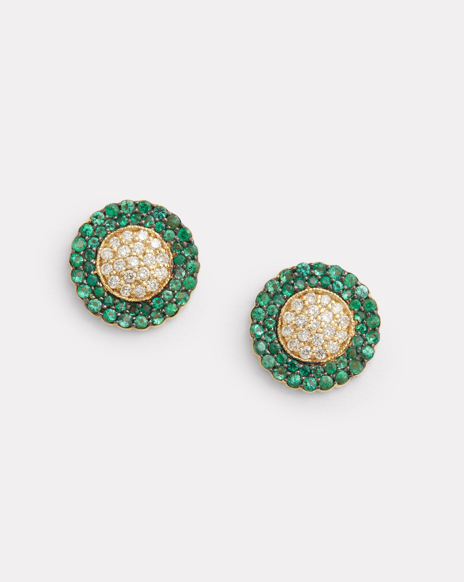 Diamond and Emerald Disc Studs with Blackened Edge
