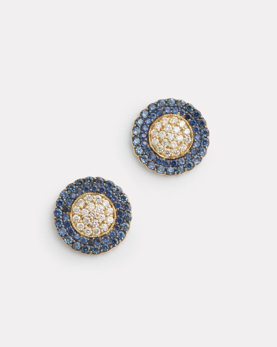 Diamond and Sapphire Disc Studs with Blackened Edge