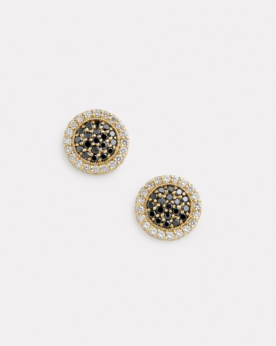 Black and White Diamond Disc Studs