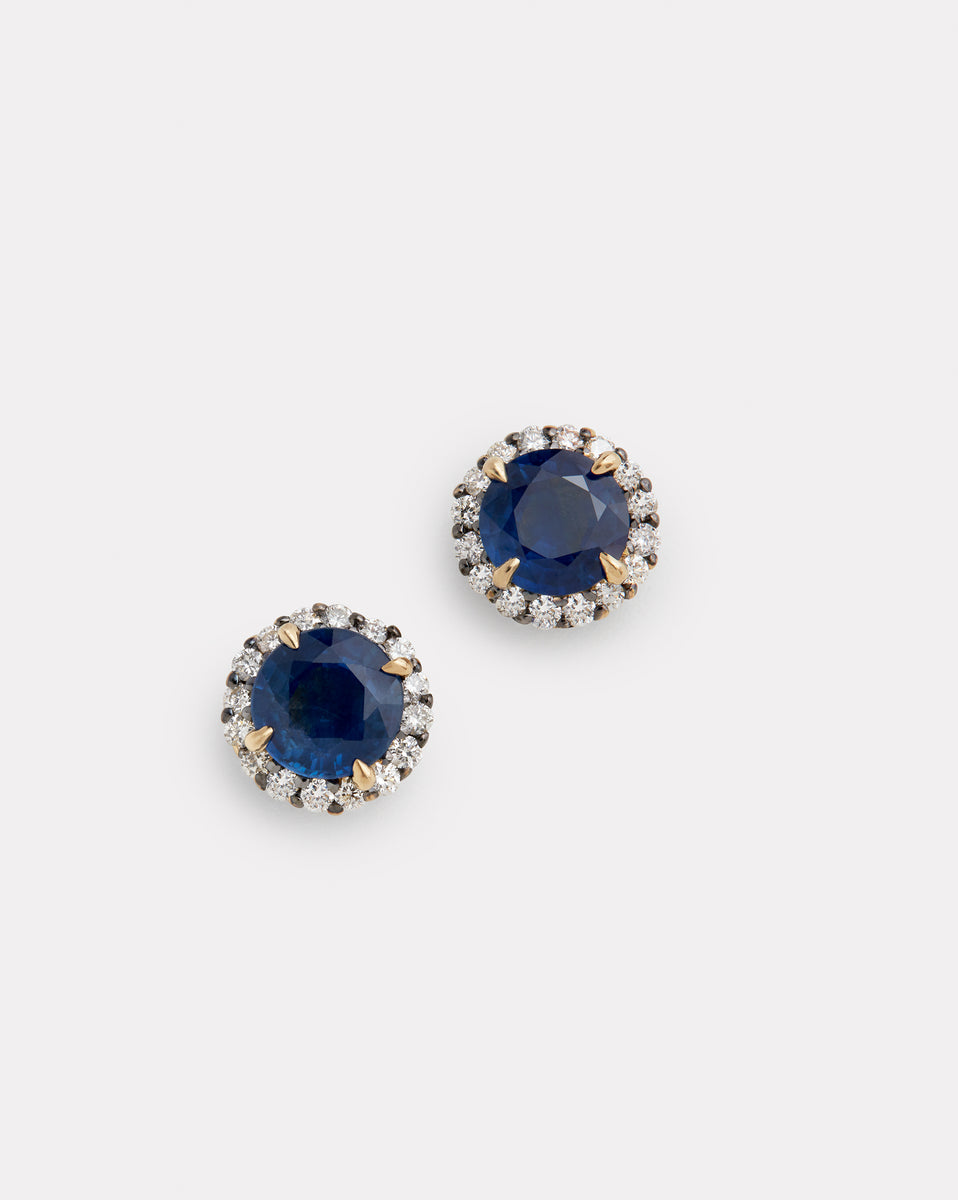 Sapphire Studs with Diamond Edge
