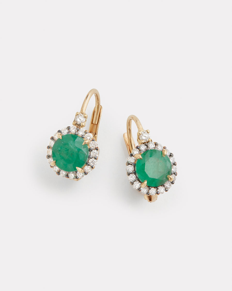 Diamond Edged Emerald Drop Earrings