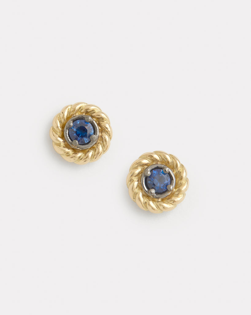 Twisted Sapphire Stud with Blackened Bezel