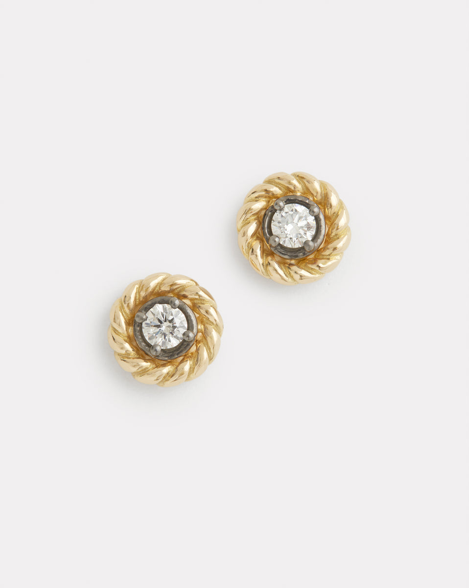 Twisted Diamond Studs with Blackened Bezel