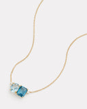 Aquamarine Oval and London Blue Topaz Emerald Cut Pendant Necklace