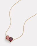 Pink Tourmaline Oval and Rhodolite Cushion Cut Pendant Necklace