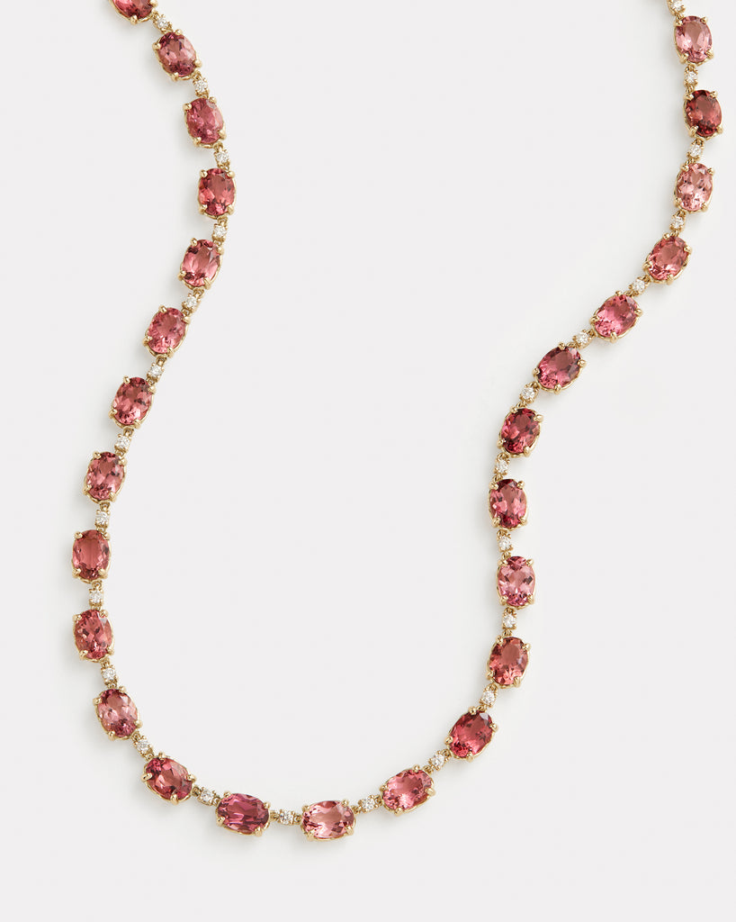 Pink Tourmaline Oval Necklace with Diamonds