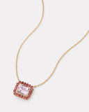 Pink Tourmaline and Diamond Edged Emerald Cut Kunzite Necklace