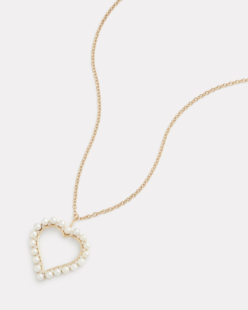 Pearl and Diamond Heart Necklace