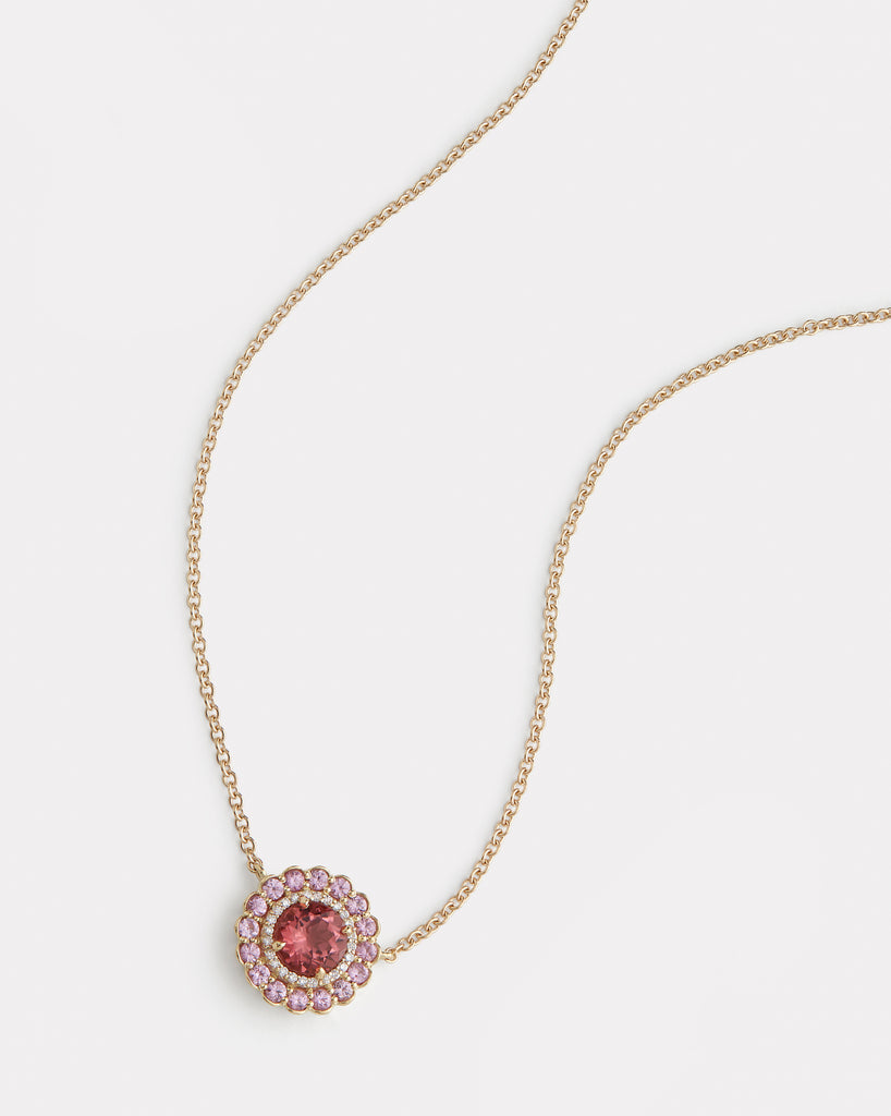 Pink Tourmaline and Diamond Pendant Necklace
